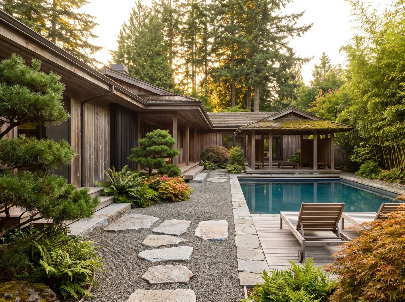 Japanese Garden Pool with Timber Pavilion