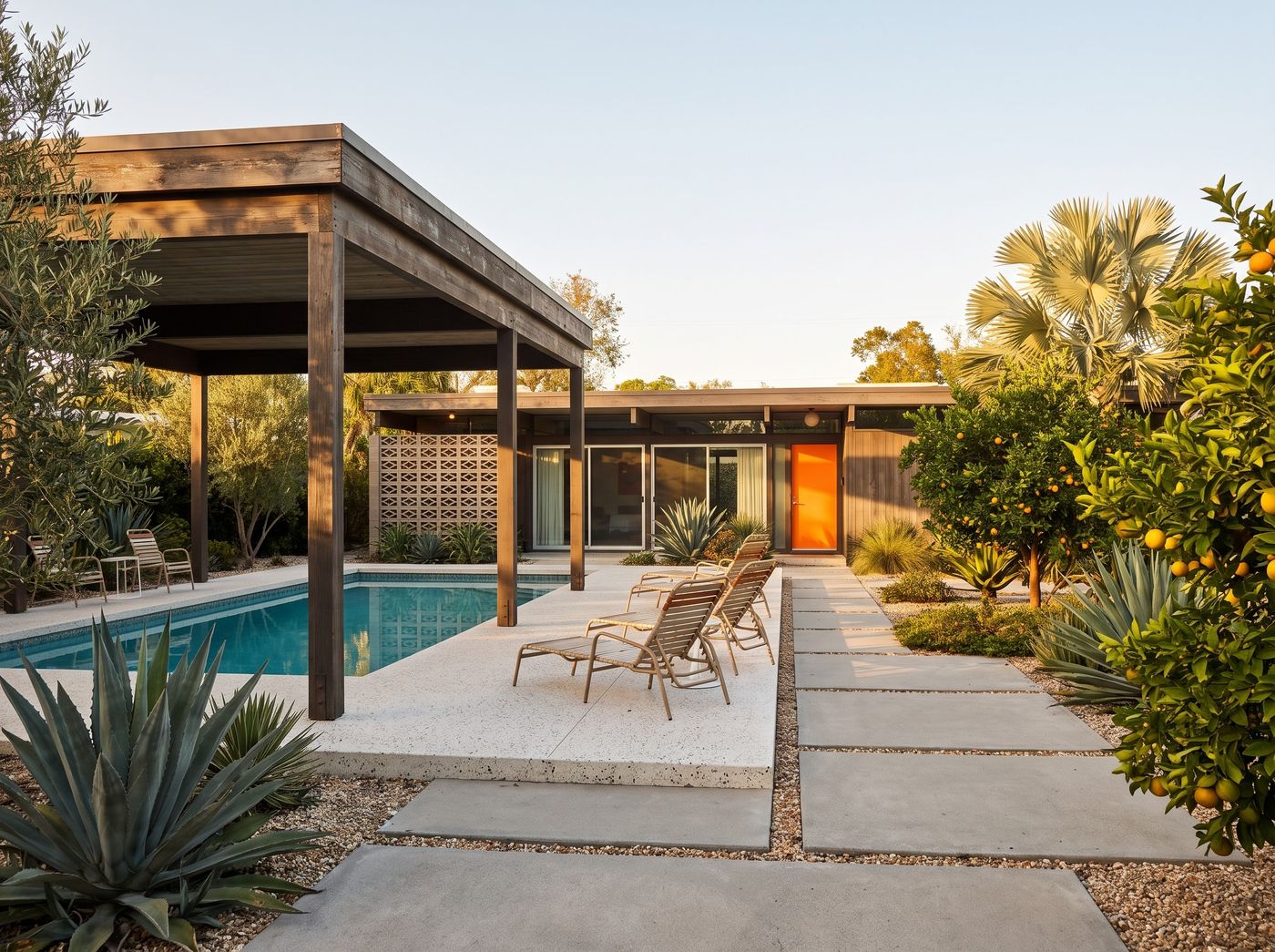 Mid-Century Swimming Pool with Timber Pavilion