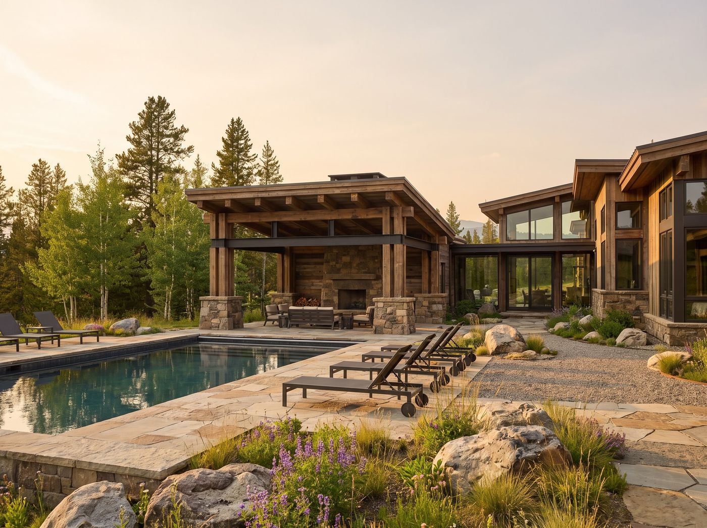 Mountain Pool Beside Timber Pavilion