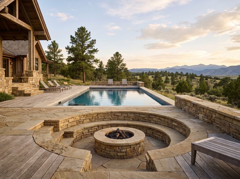 Mountain-View Pool beside Sunken Stone Lounge