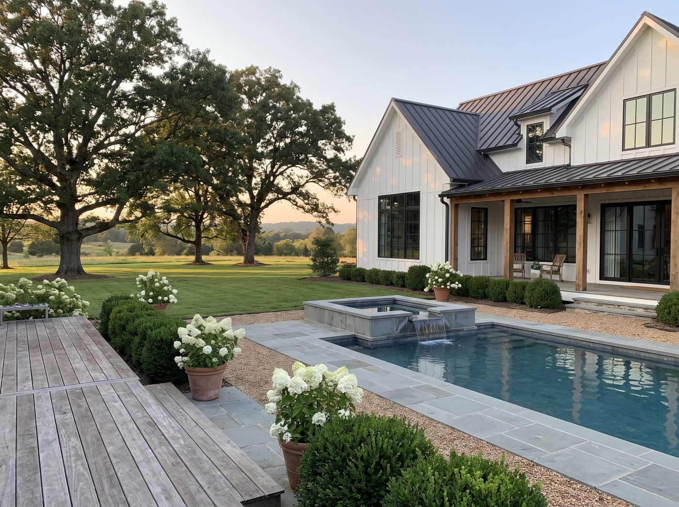 Raised Spa Spilling into Rectangular Pool