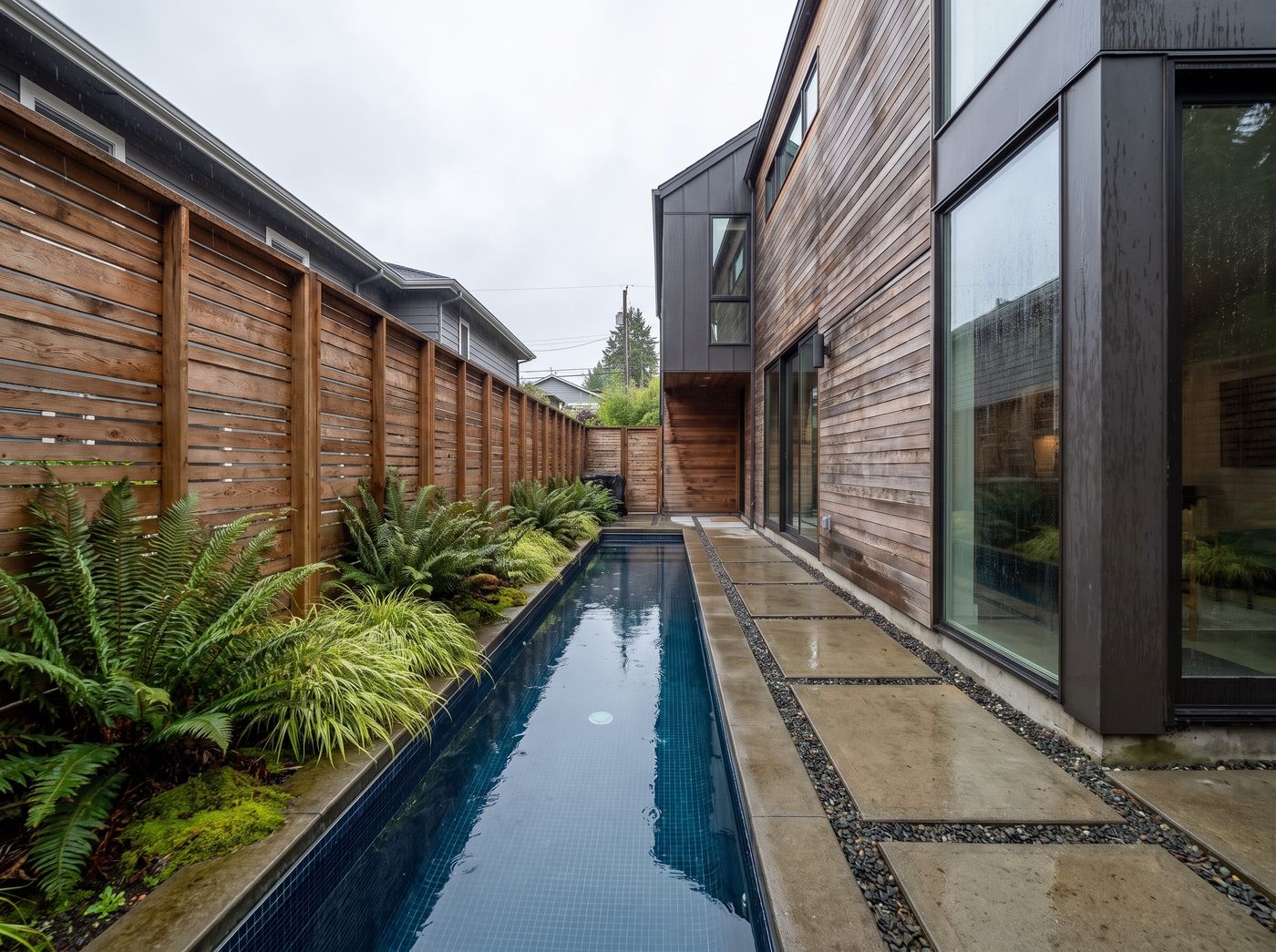 Rectangular Lap Pool and Concrete Pavers