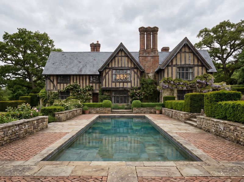 Rectangular Lap Pool Outside Tudor Manor