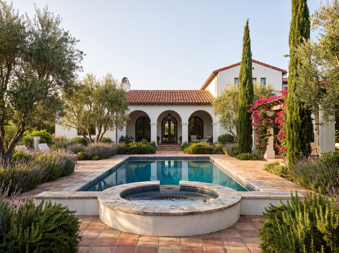 Rectangular Pool and Raised Circular Spa