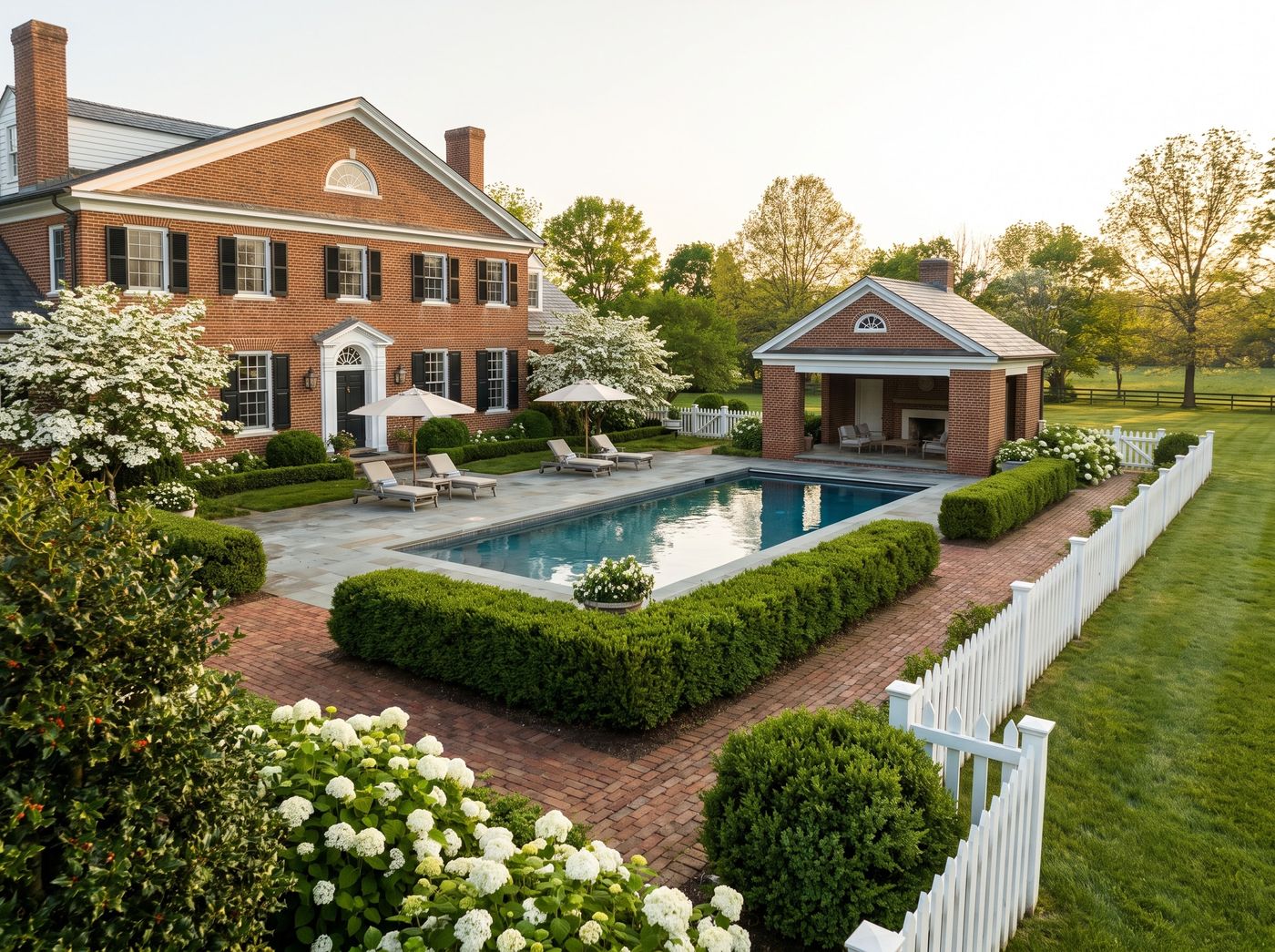 Rectangular Pool Beside Brick Pavilion
