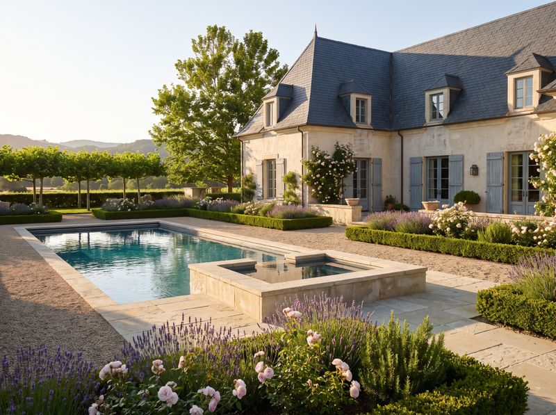 Rectangular Pool Beside Limestone Raised Spa