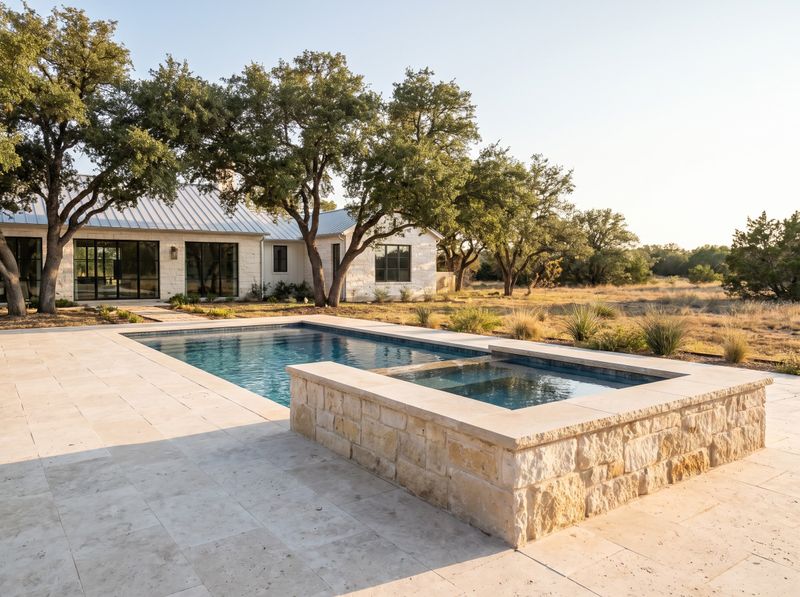 Rectangular Pool with Raised Limestone Spa