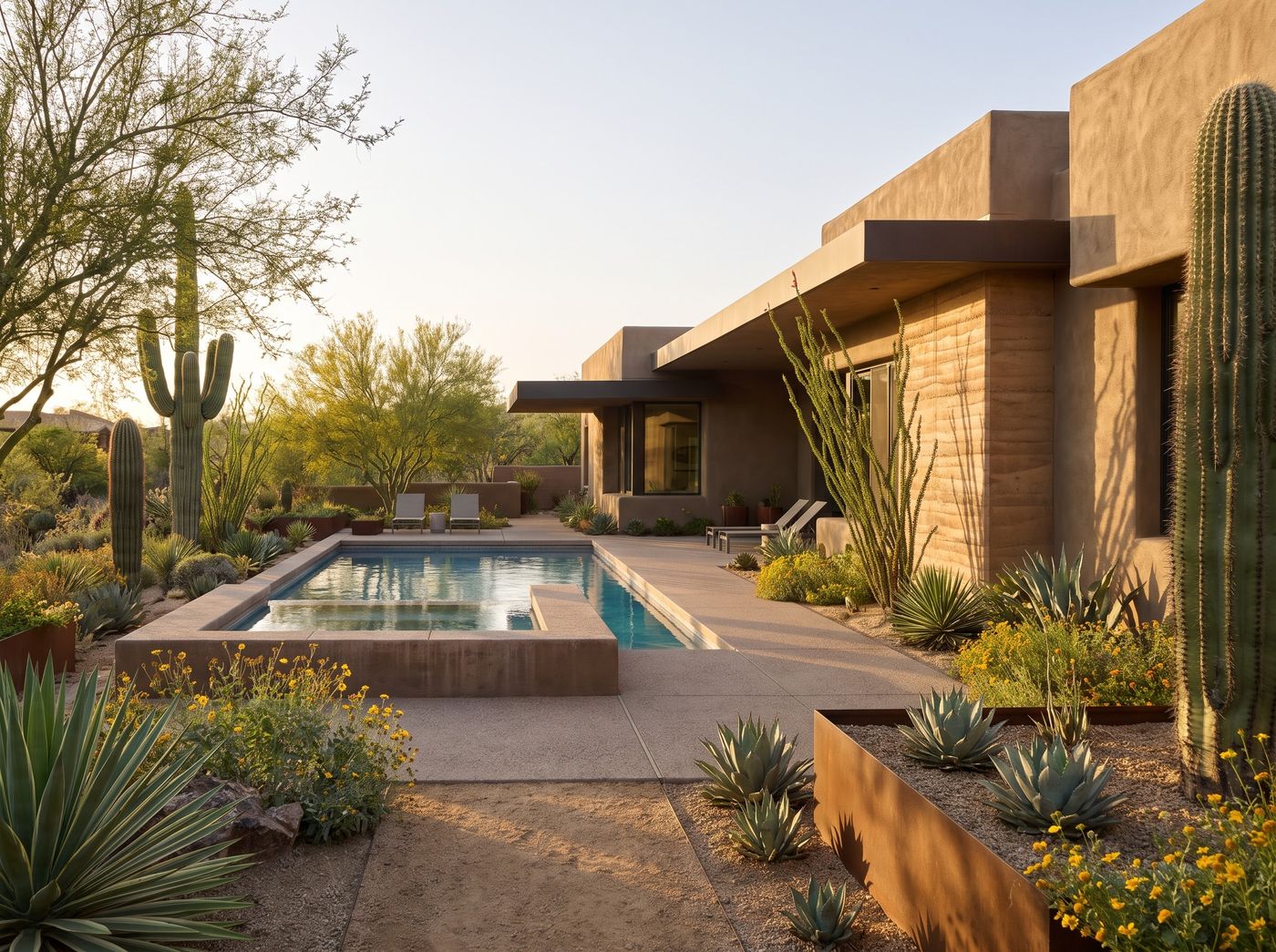 Rectangular Pool with Raised Spillover Spa