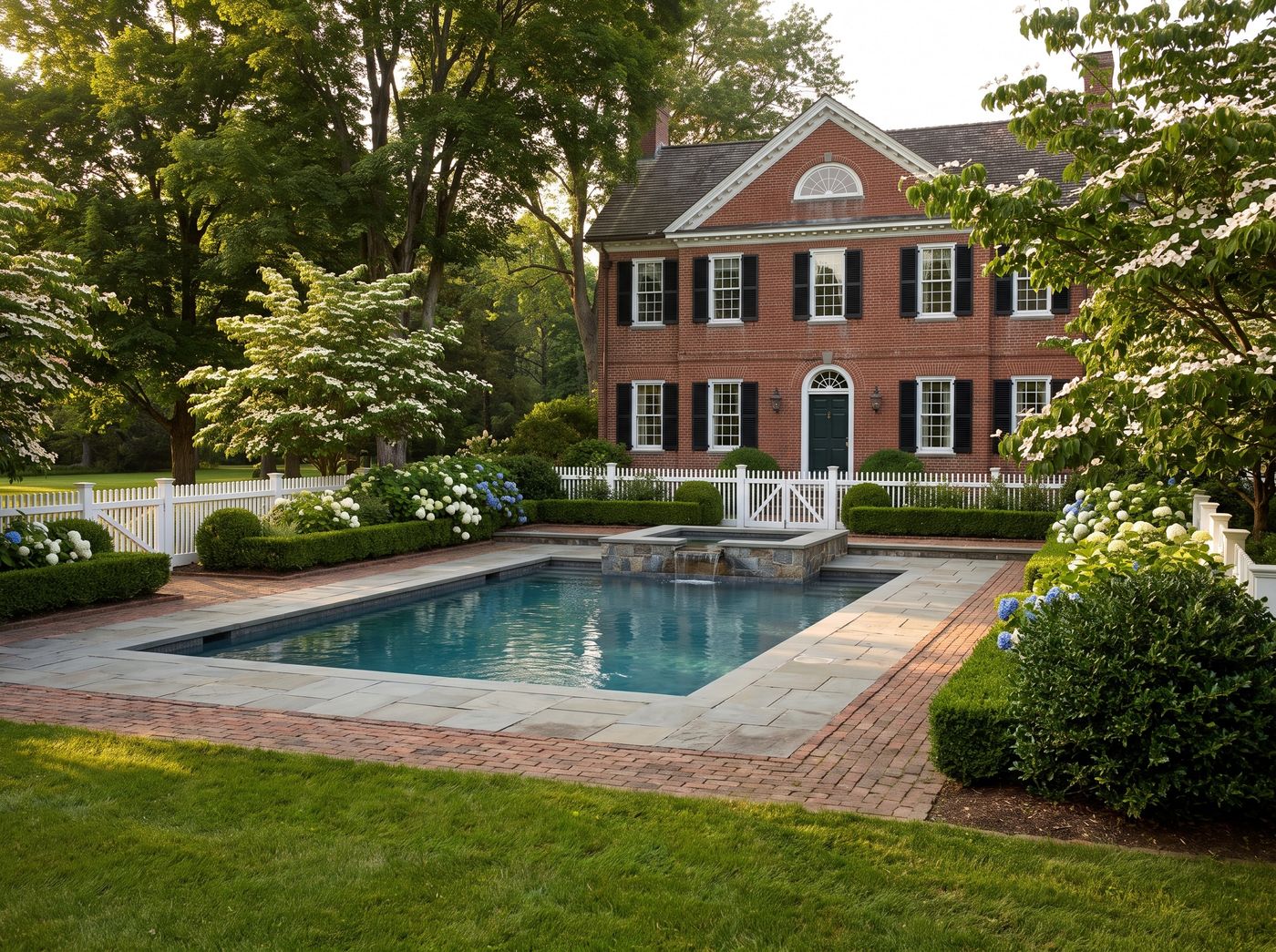 Rectangular Pool with Raised Stone Spa
