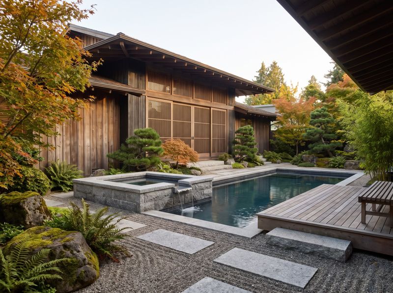 Rectangular Pool with Raised Stone Spa