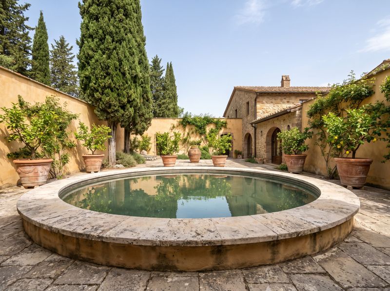 Round Pool Centered in Stucco Courtyard