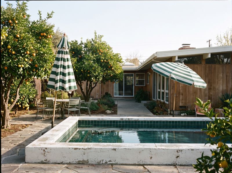 Small Rectangular Pool with Striped Umbrella