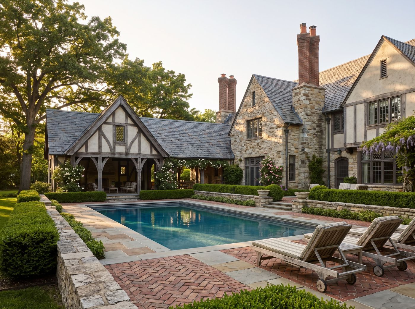 Sunken Pool with Half-Timbered Pavilion