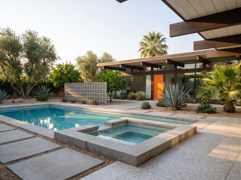 Sunlit Rectangular Pool and Raised Spa