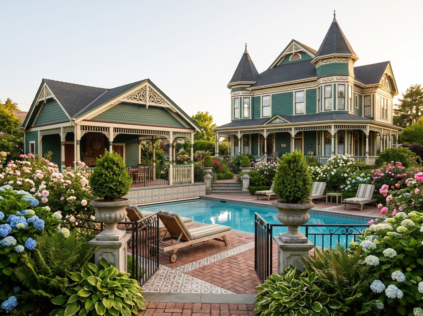 Swimming Pool Beside an Ornate Victorian Pavilion