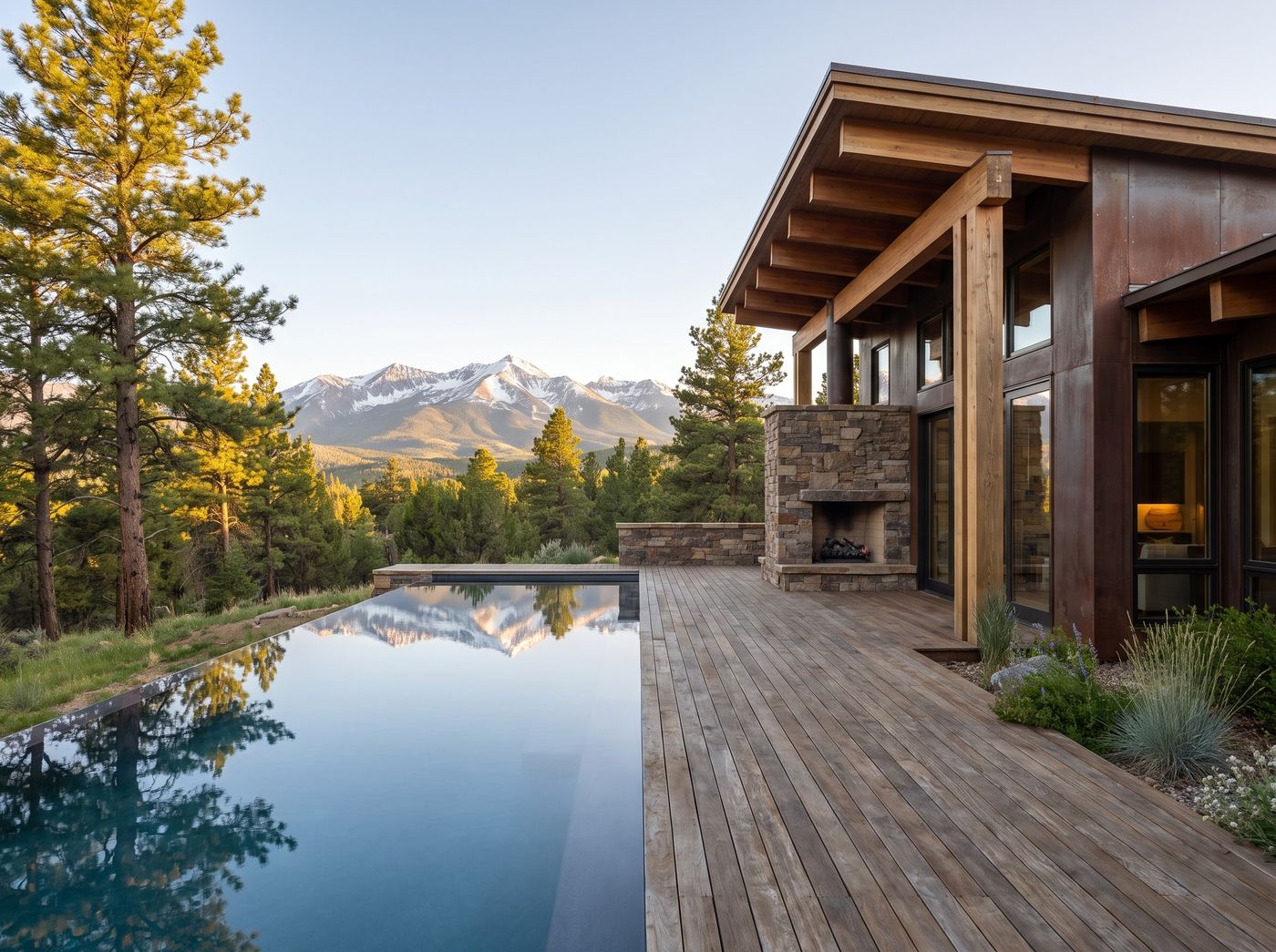 Vanishing Edge Pool Beside Timber House
