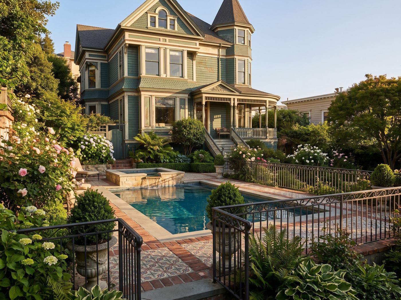 Victorian Rectangular Pool with Patterned Tile