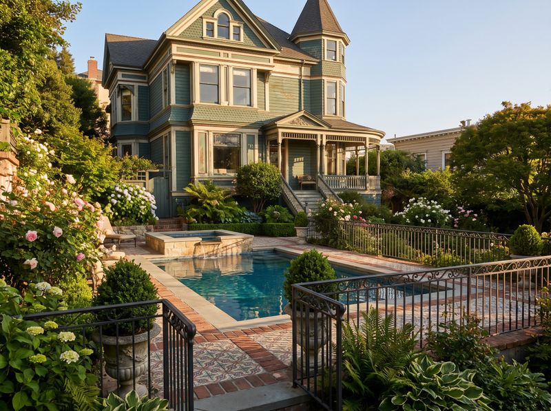 Victorian Rectangular Pool with Patterned Tile