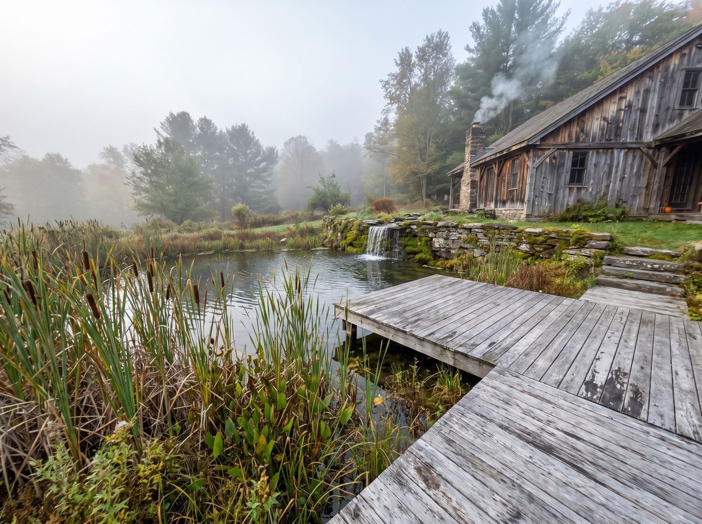 Wood Deck Overlooking Natural Pool and Waterfall