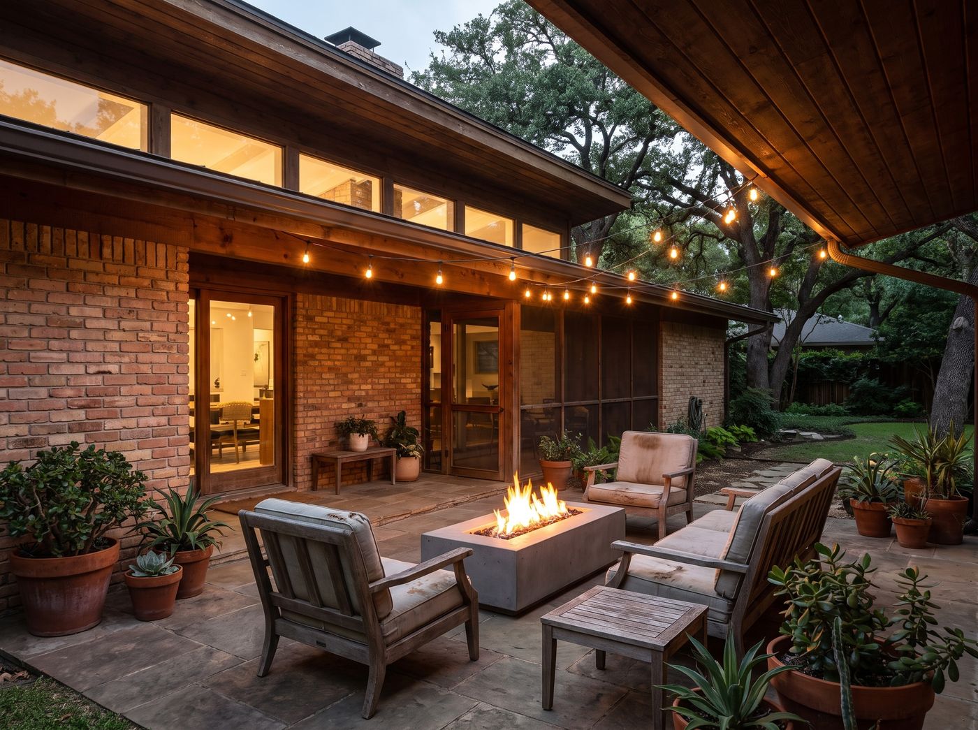 Back Porch with Concrete Fire Table