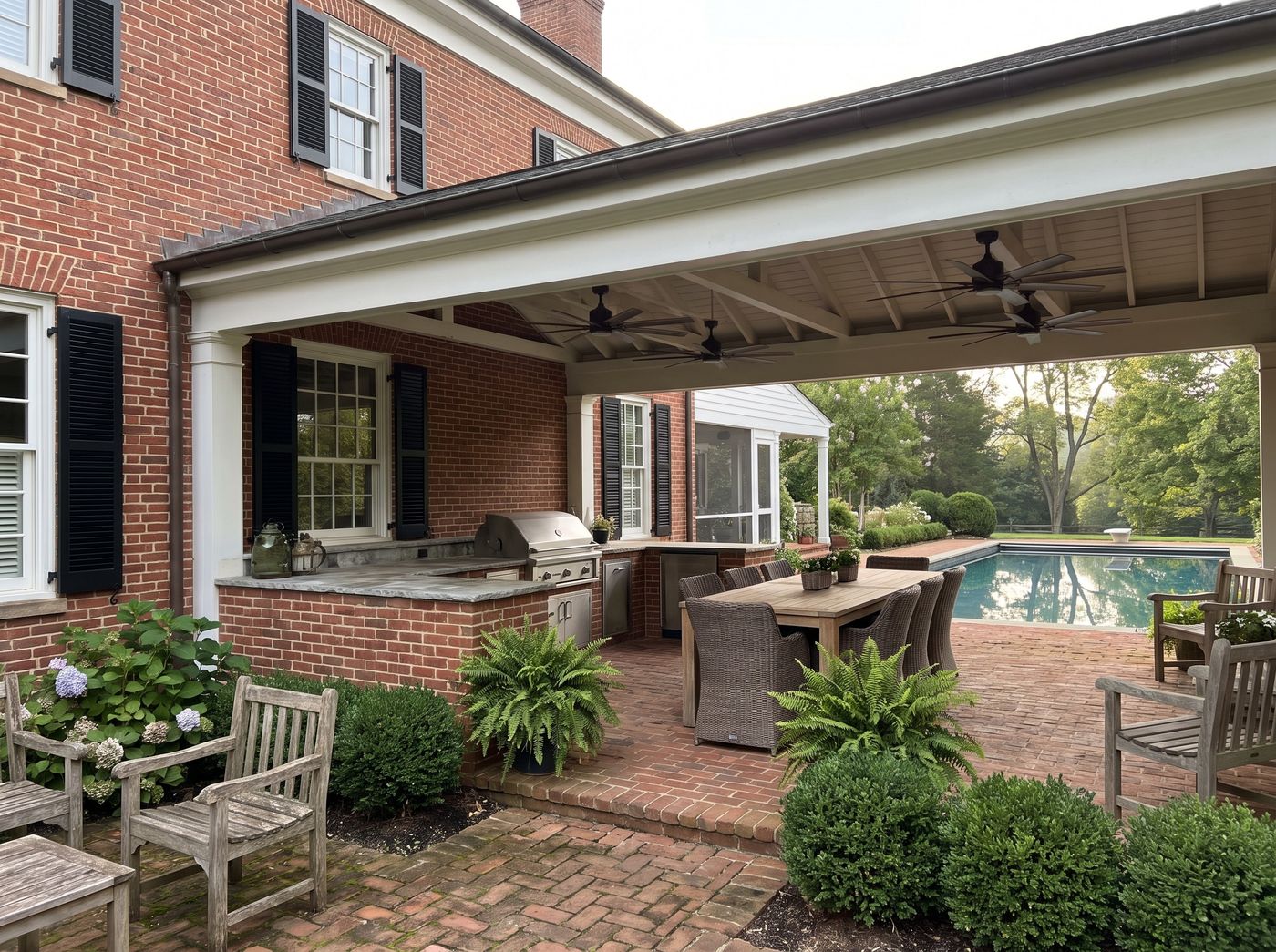 Covered Back Porch with Outdoor Kitchen