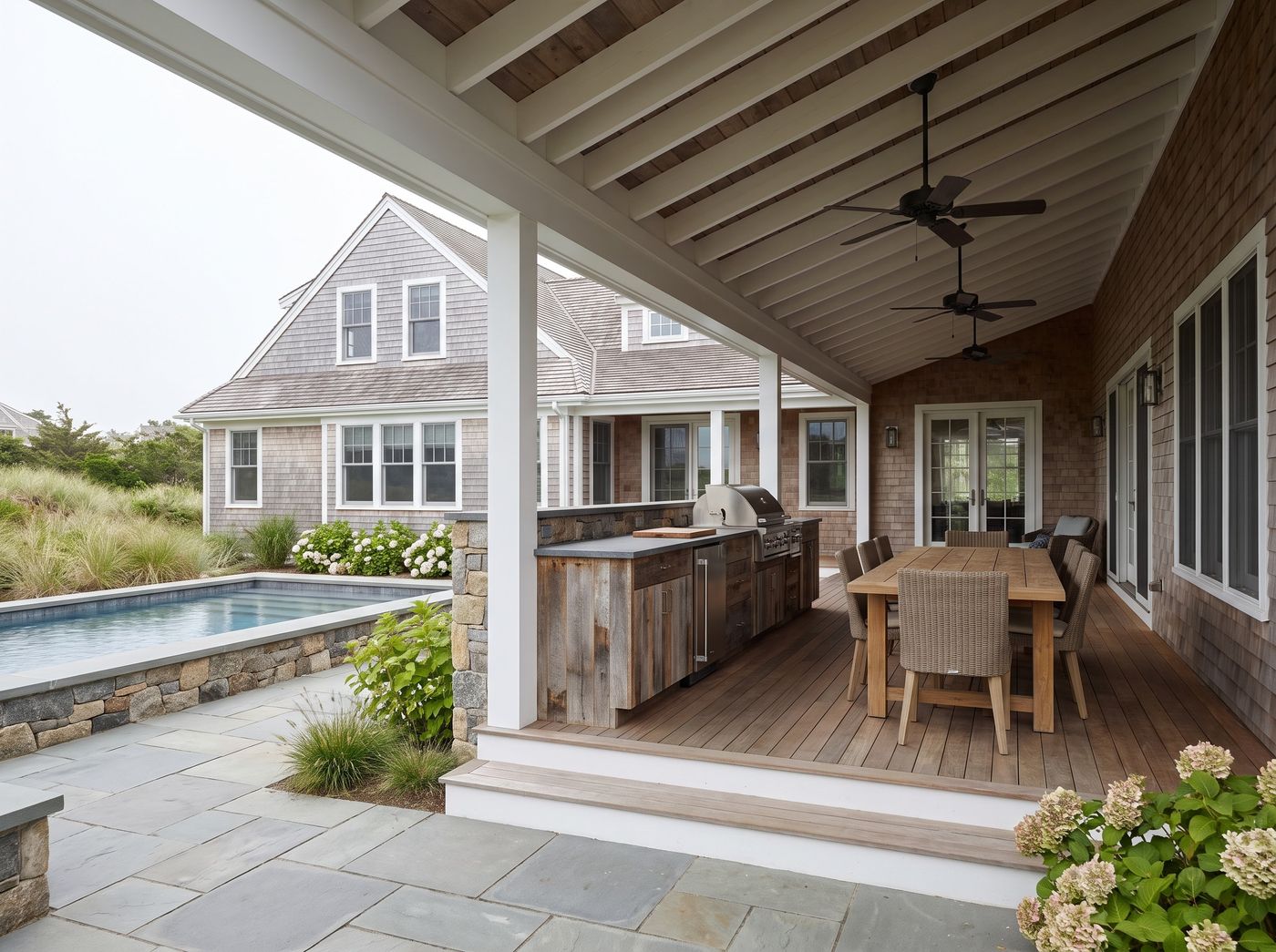 Covered Back Porch with Outdoor Kitchen