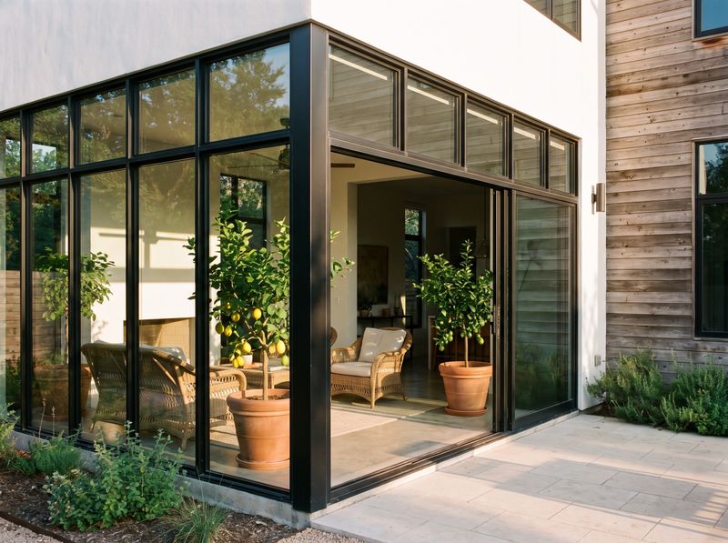 Glass Sunroom with Potted Citrus Trees