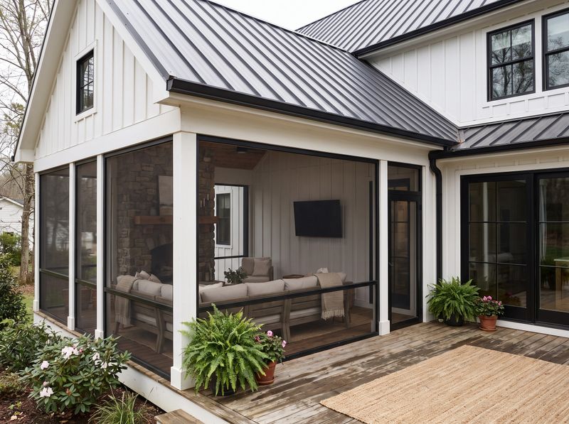 Screened Porch with Stone Fireplace
