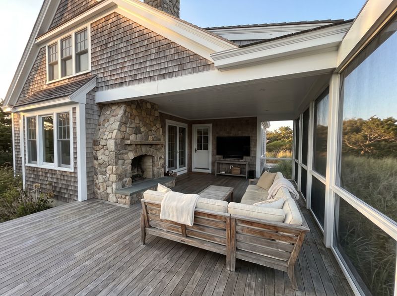Screened Porch with Stone Fireplace
