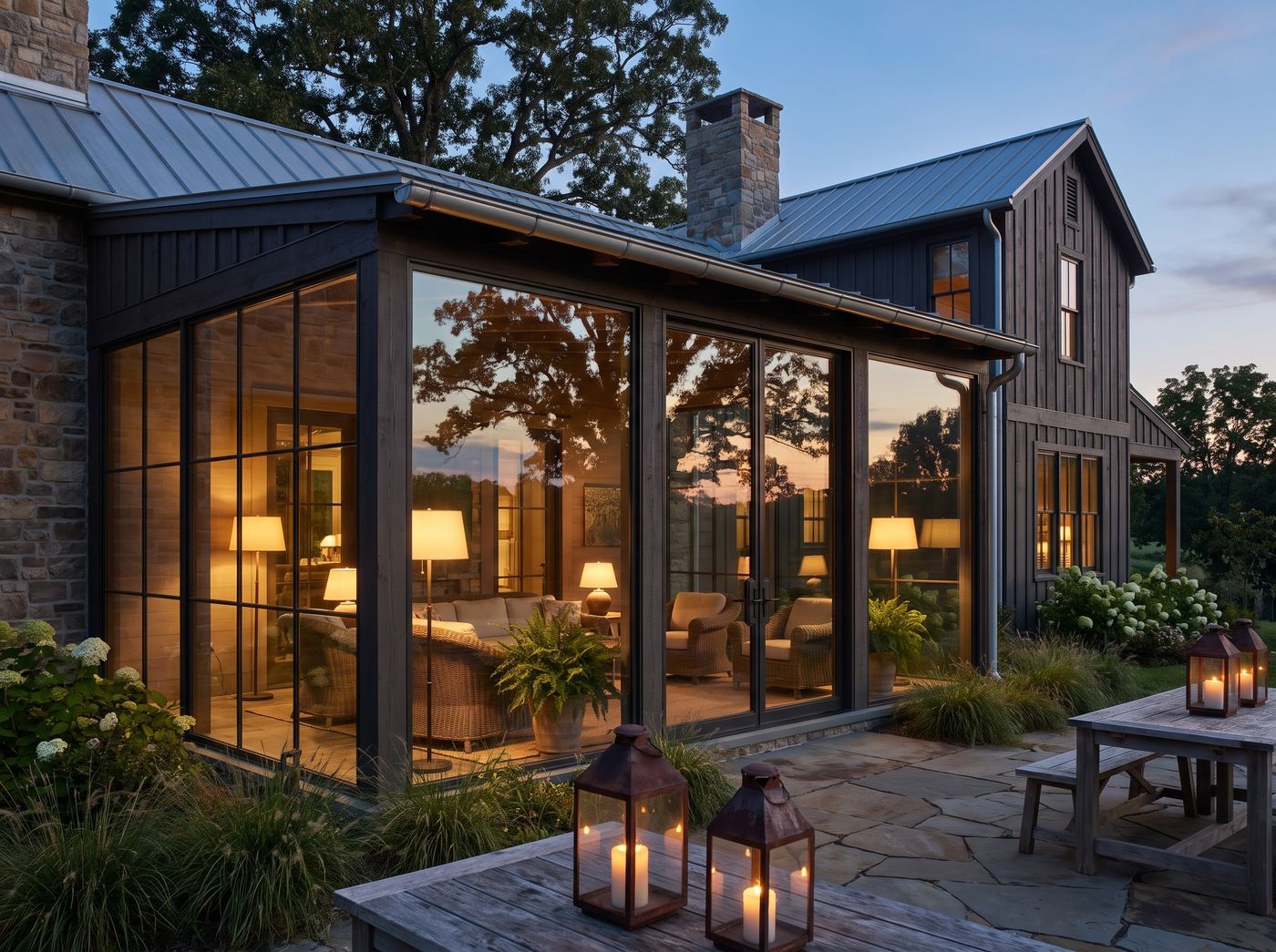 Sunroom with Expansive Glass Walls