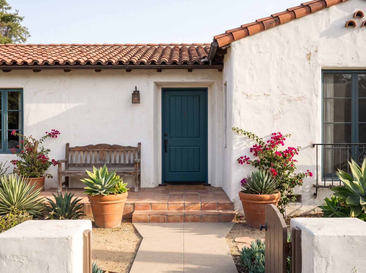 Terracotta Front Porch with Teal Door