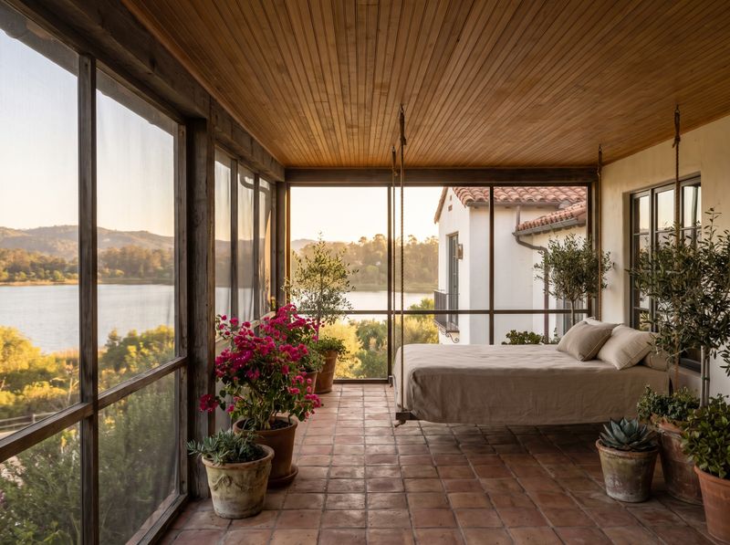 Terracotta Screened Porch with Swing Bed
