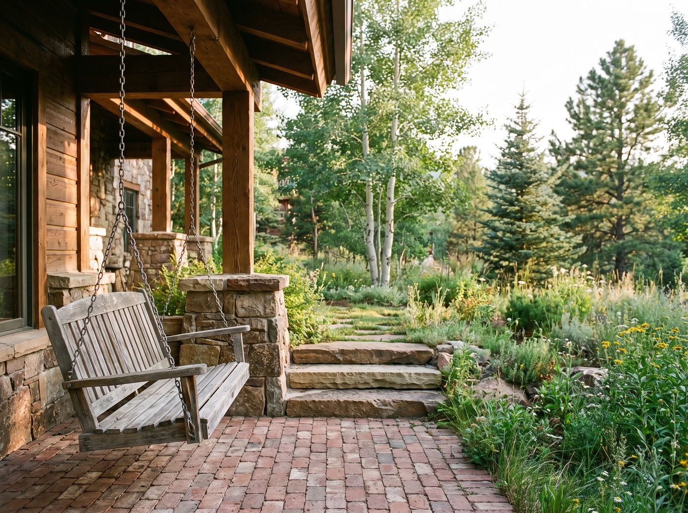 Timber Back Porch with Weathered Swing