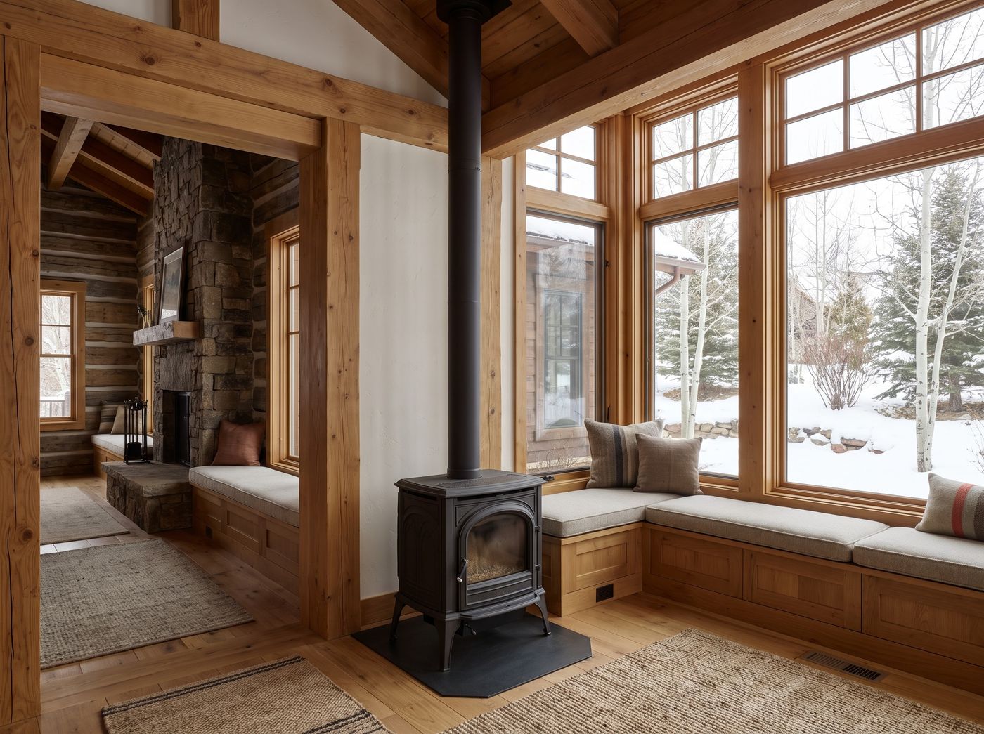 Timber-Framed Sunroom with Wood Stove