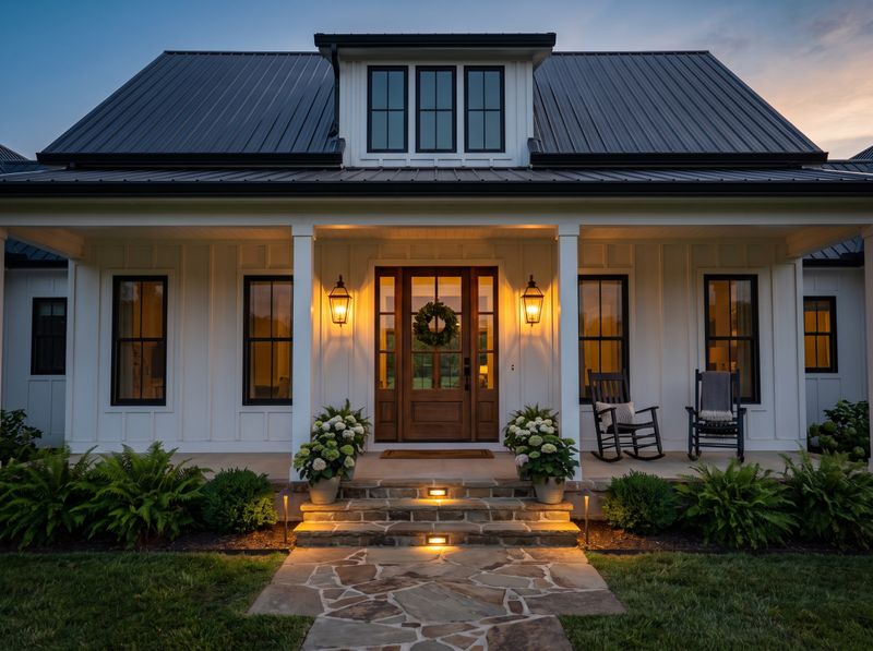 White Farmhouse Porch with Rocking Chairs