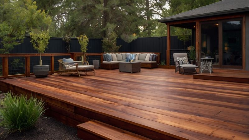 Redwood Deck with Black Cable Rail