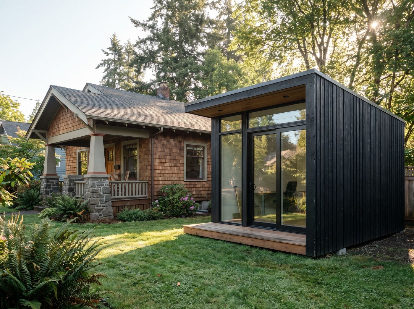 Black Backyard Studio with Glass Front
