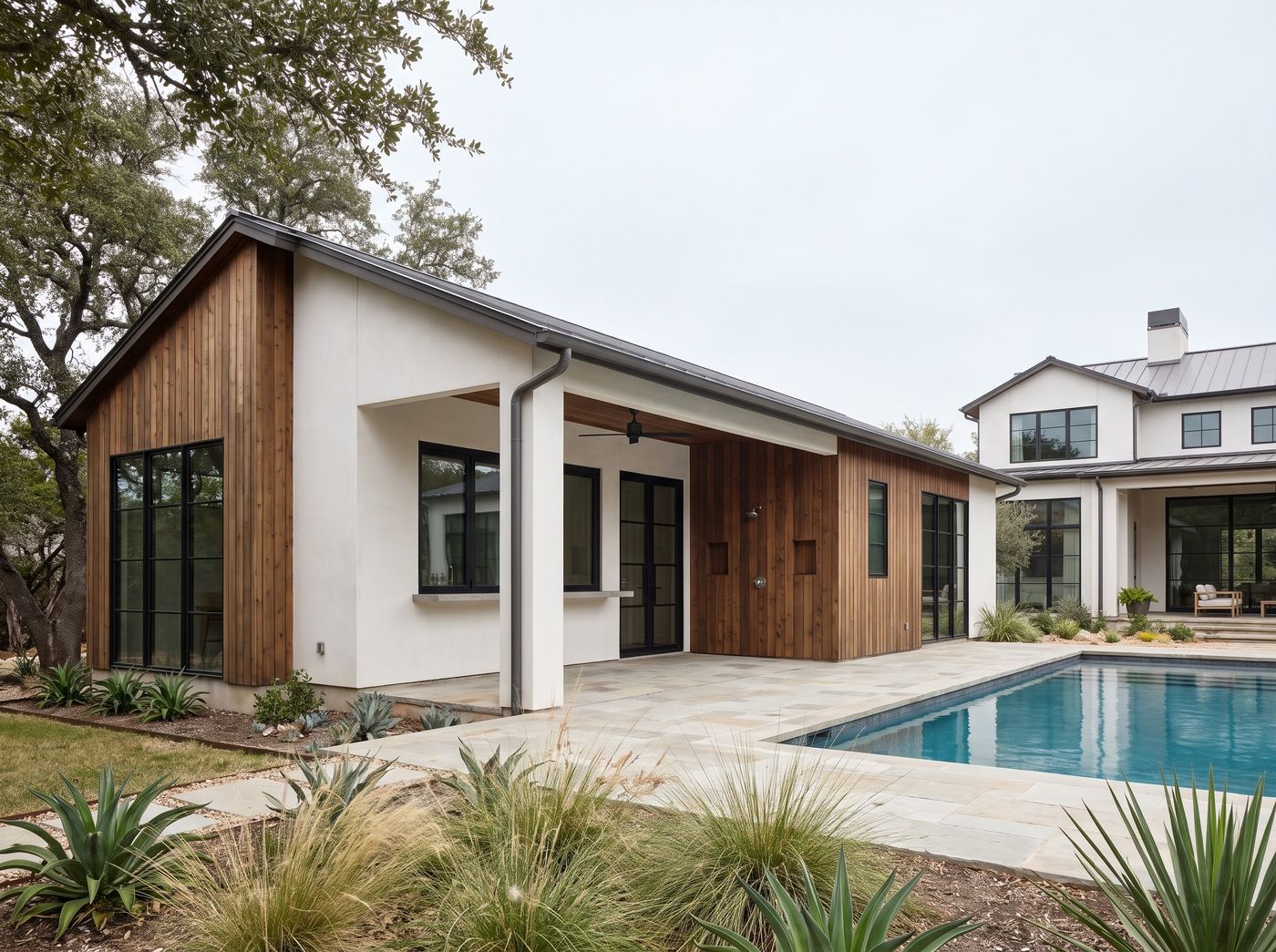 Gabled Pool House with Outdoor Shower