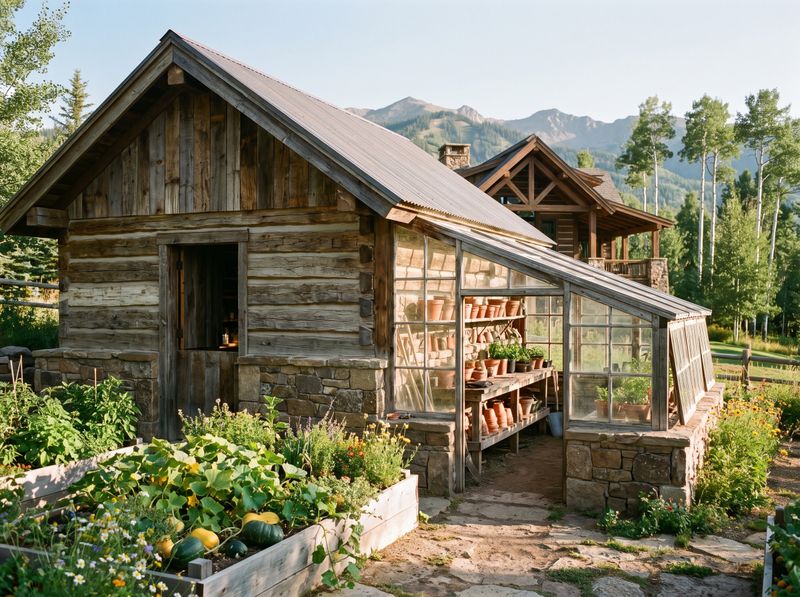 Log Potting Shed with Attached Greenhouse