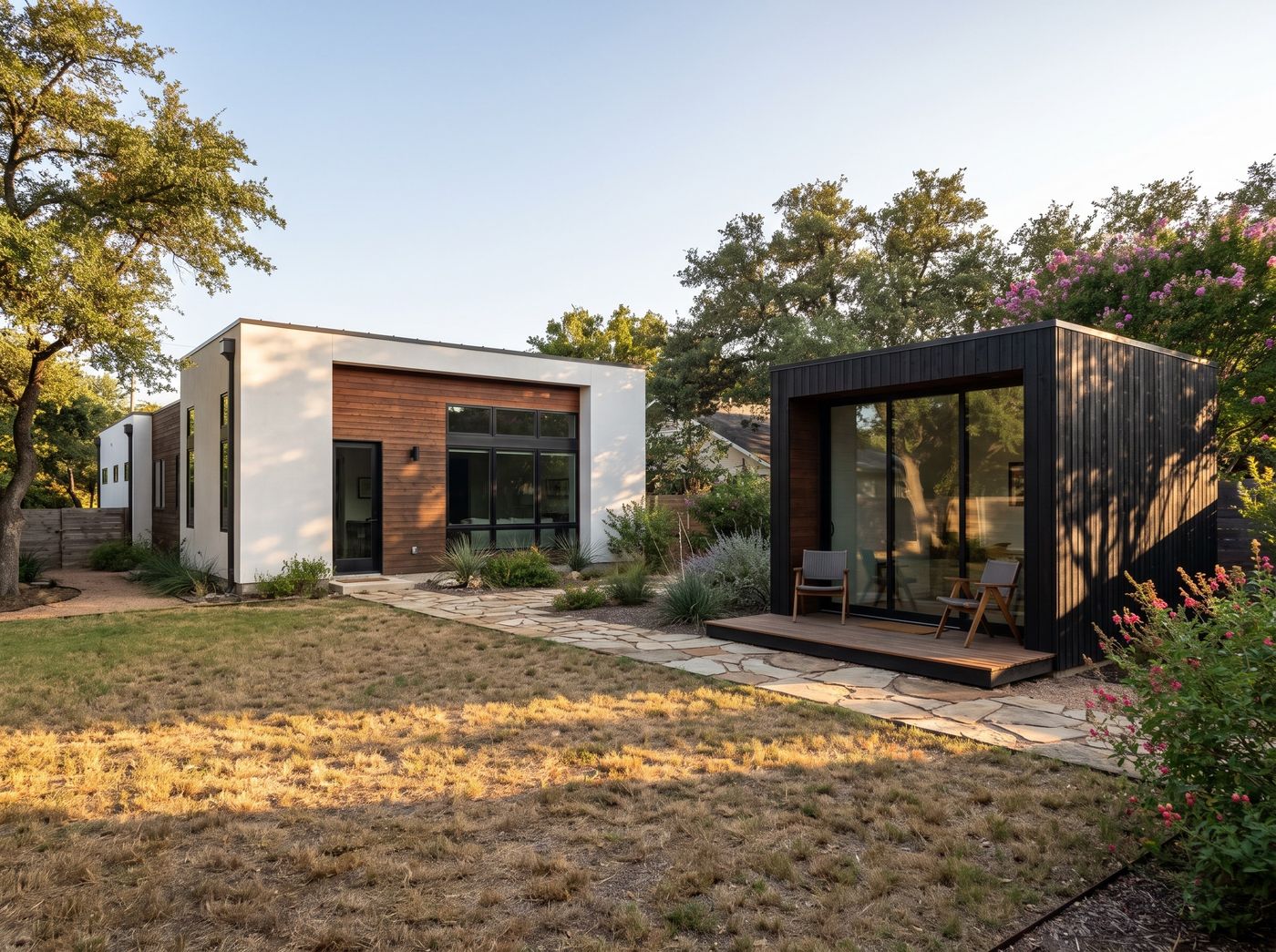 Modern Backyard Office with Glass Front