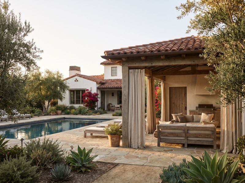 Open Cabana with Draped Neutral Curtains