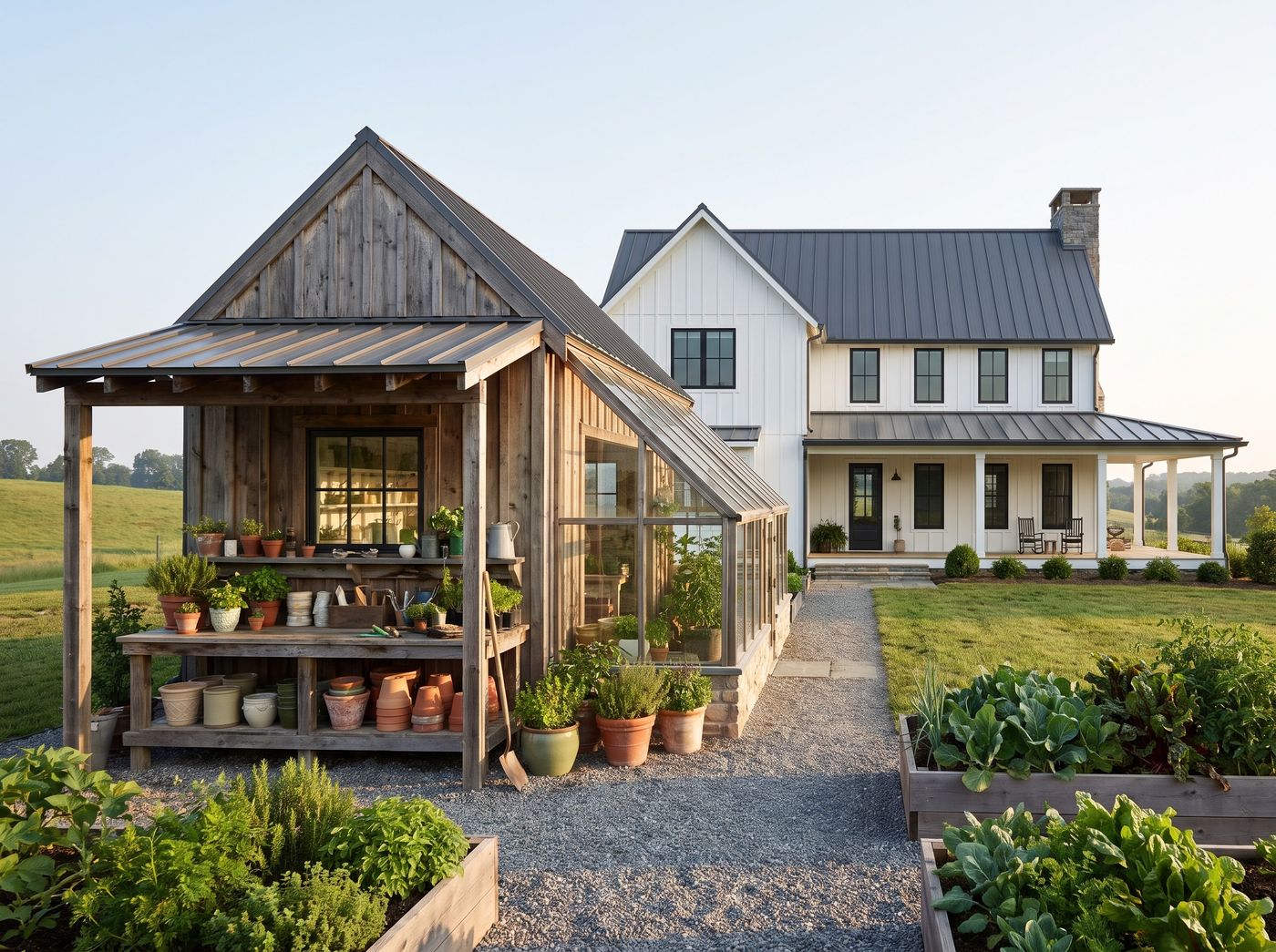 Rustic Potting Shed with Attached Greenhouse