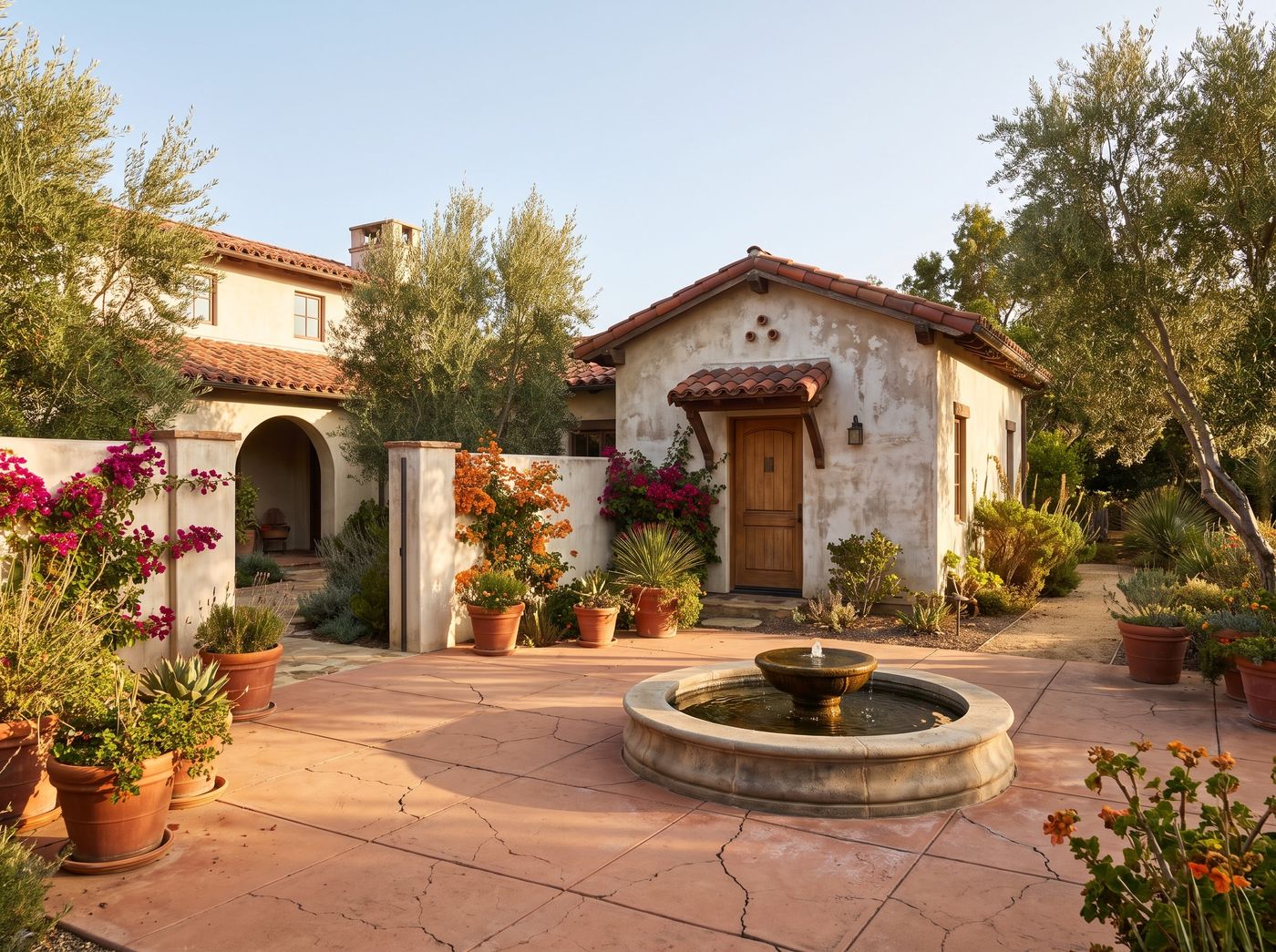 Stucco Casita Beside Courtyard Fountain