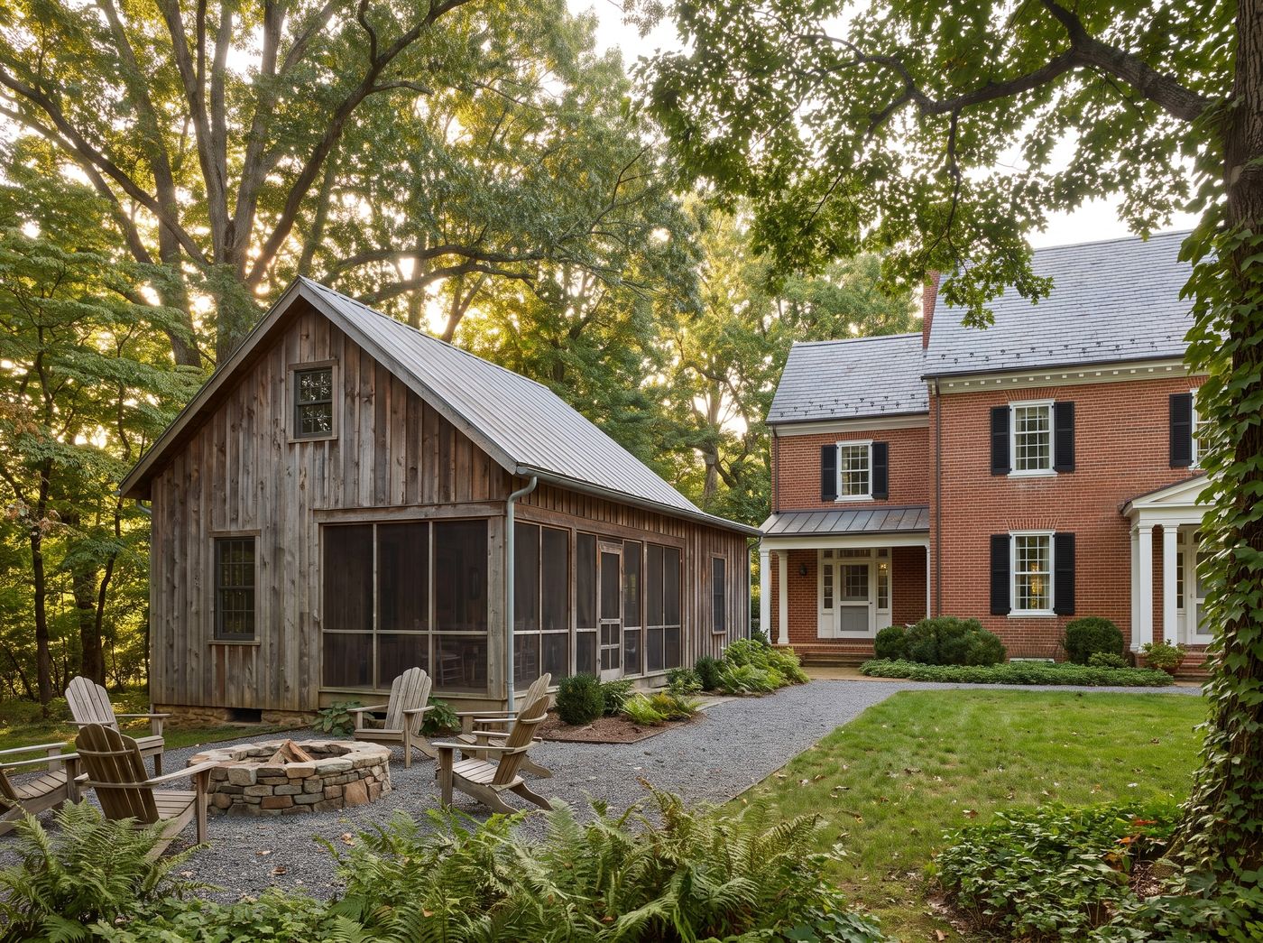 Weathered Wood Cabin Beside Stone Fire Pit