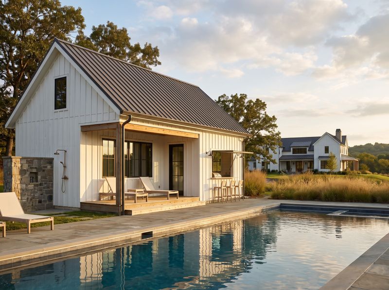 White Pool House with Pass-Through Bar