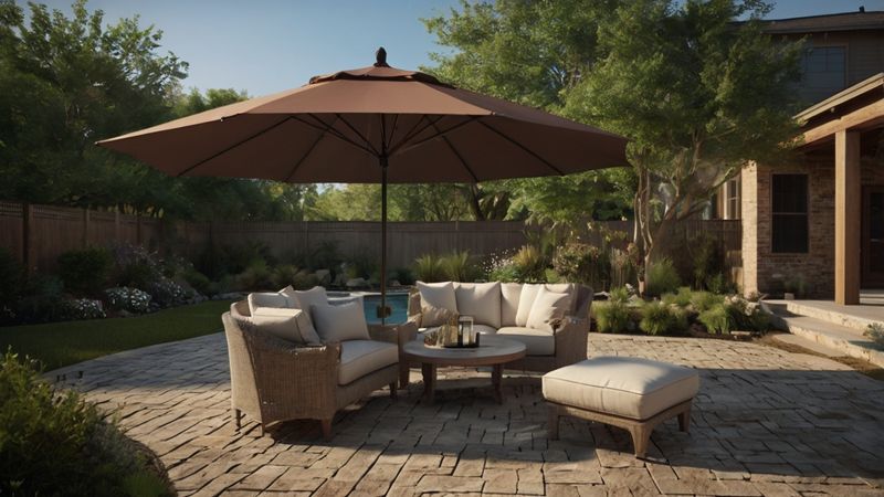 Terracotta Umbrella over Wicker Lounge